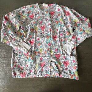Colorful Heart and Swirl Patterned Scrub Jacket